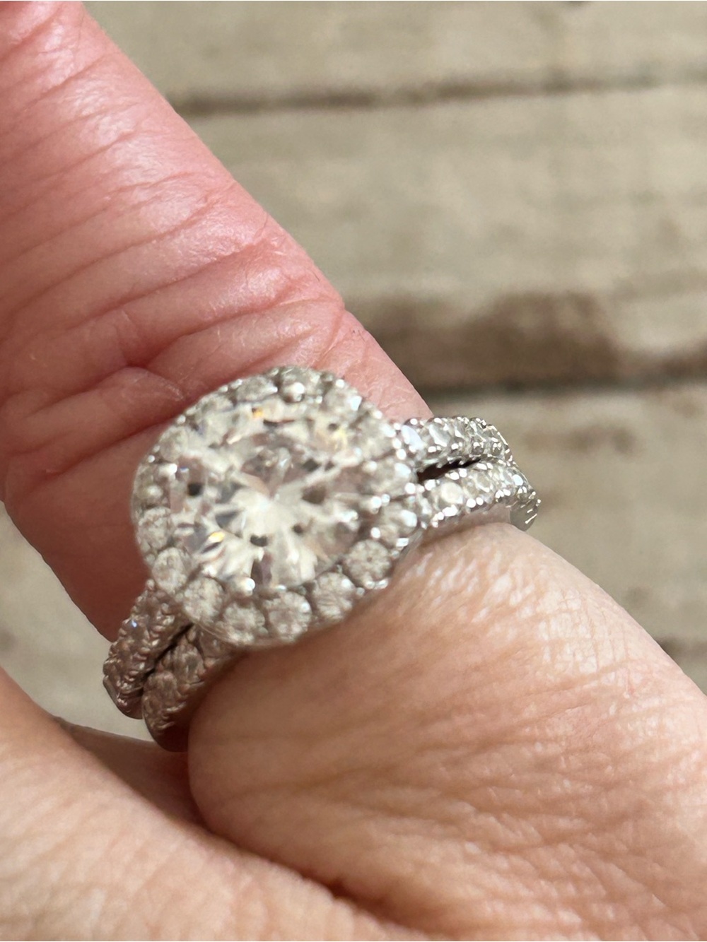 STERLING Silver-Tone Halo Engagement Ring with Clear Stones size 3